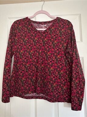 Lands' End Floral Long Sleeve Top - Pink & Black